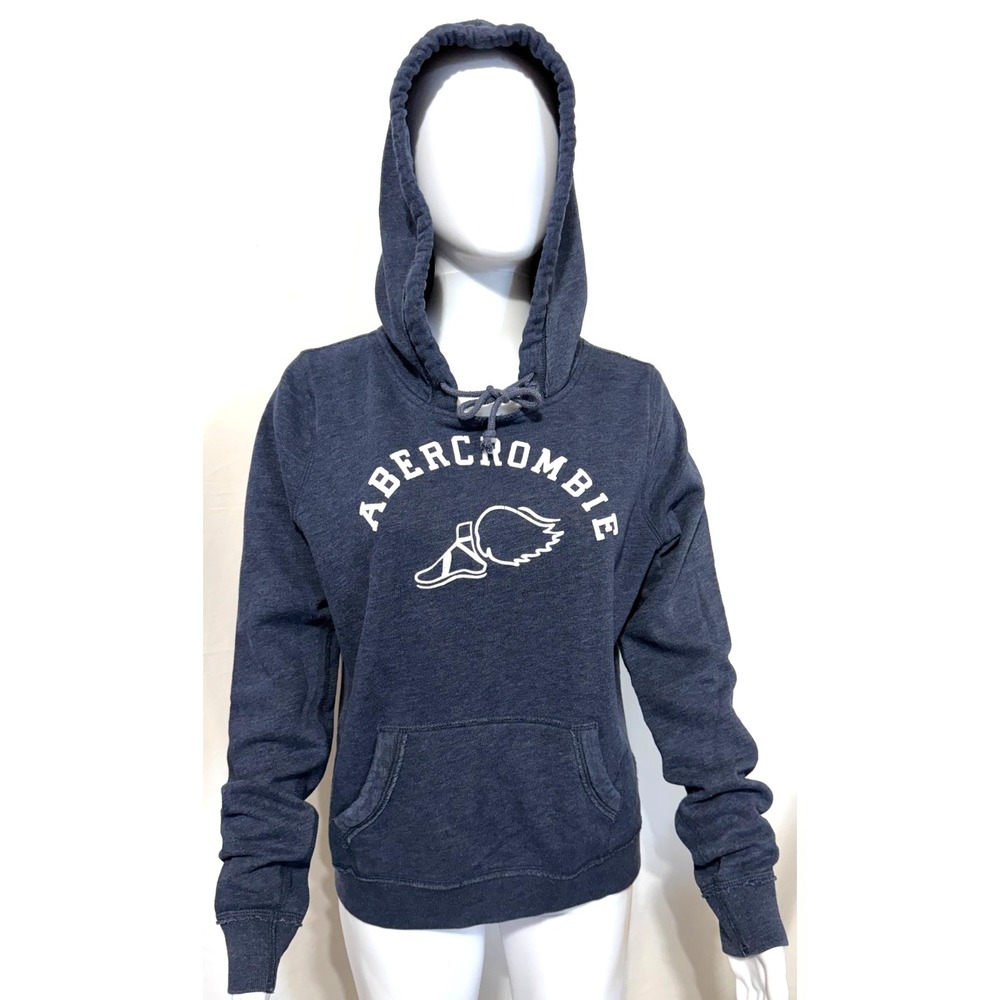 Y2K Abercrombie & Fitch Women's Large Navy Blue Winged Foot Embossed Hoodie